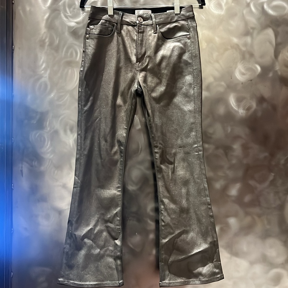 Frame Le Crop Mini Boot Jeans Sz 27 Silver Sparkly